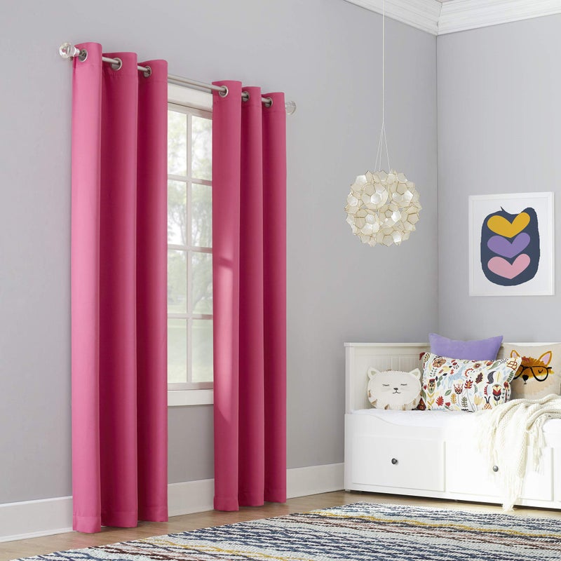 Sun Zero Riley Kids Bedroom Blackout Grommet Curtain Panel, 40" x 95", Hot Pink - Image 1